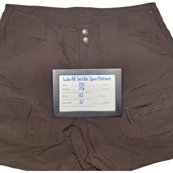 World Wide Sportsman Shorts Fishing Lightweight Summer Womens 10 Brown Pockets - Picture 6 of 10